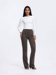 Jeansy flare z wysokim stanem - dark grey jeans. Szare jeansy damskie Reserved, bez wzorów, z bawełny, z podwyższonym stanem. Za 129.99 zł.