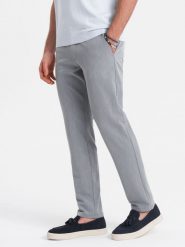Eleganckie męskie spodnie chino SLIM FIT - jasnoszare V1 OM-PACP-0191 - XXL. Szare eleganckie spodnie męskie Ombre Clothing, bez wzorów, z materiału, eleganckie. Za 233.99 zł.