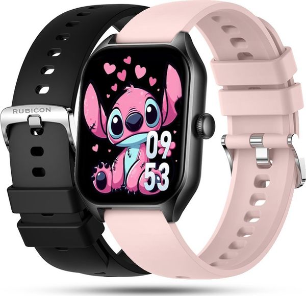Zegarek SMARTWATCH na Komunię Rubicon RNCF03 black / 2 paski. Czarne zegarki smartwatch Rubicon, bez wzorów. Za 239.00 zł.