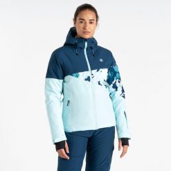 Kurtka narciarska damska Ice III. Niebieskie kurtki sportowe damskie Dare 2B, na zimę, bez wzorów, bez ramiączek, bez kaptura, narciarskie. Za 479.99 zł.