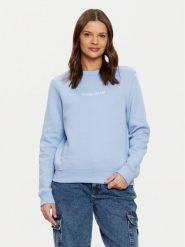 Guess Jeans Bluza W4YQ10 KC811 Niebieski Regular Fit. Niebieskie bluzy damskie Guess Jeans, m, z aplikacjami, z bawełny, bez ramiączek, bez kaptura. Za 189.99 zł.