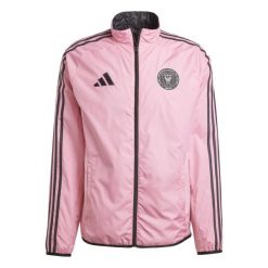 Kurtka dresowa Inter Miami FC 2024/25. Czerwone kurtki męskie Adidas, bez wzorów, z dresówki, sportowe, bez kaptura. W wyprzedaży za 404.50 zł.