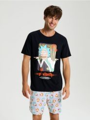 Piżama dwuczęściowa Rick & Morty - czarny. Czarne piżamy męskie Sinsay, l, bez wzorów, bez kołnierzyka, bez ramiączek. W wyprzedaży za 33.99 zł.