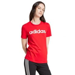 Koszulka damska adidas Loungewear Essentials Slim Logo Tee. Białe bluzki damskie Adidas, l, bez wzorów, klasyczne, bez kołnierzyka, bez ramiączek. Za 89.00 zł.