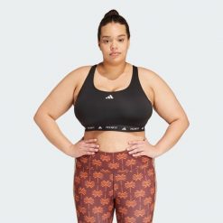 Biustonosz TECHFIT (Plus Size). Czarne bielizna sportowa damska Adidas, plus size, bez wzorów, z materiału, techfit (adidas). Za 179.00 zł.