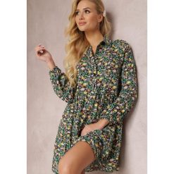 Czarno-Zielona Sukienka Thellehe. Zielone sukienki damskie Renee, xl, z aplikacjami, klasyczne, bez kołnierzyka, bez ramiączek, mini, koszulowe. Za 49.99 zł.