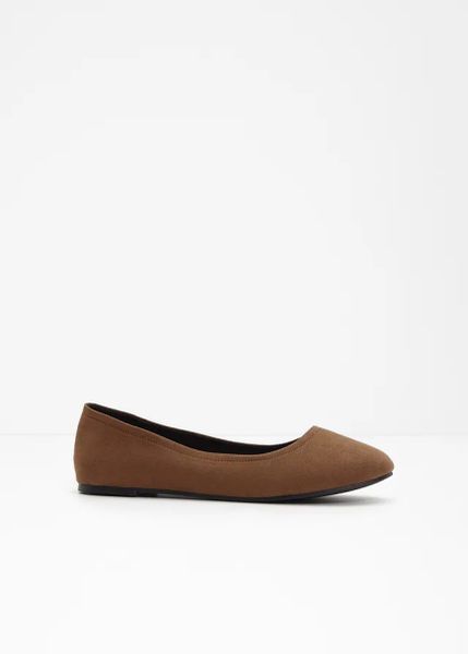 Baleriny. Brązowe balerinki damskie bonprix, bez wzorów, eleganckie, bez obcasa, bez zapięcia. Za 62.99 zł.
