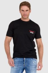DSQUARED2 Czarny t-shit męski z kieszonką. Czarne t-shirty męskie Dsquared2, l, bez wzorów, bez kołnierzyka, bez ramiączek. W wyprzedaży za 599.99 zł.