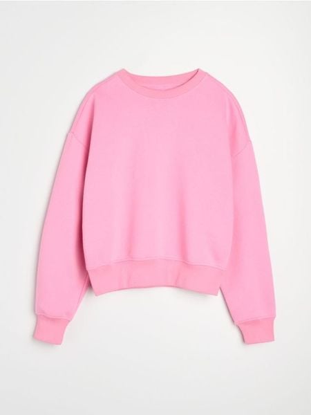 Dresowa bluza crewneck basic - różowy. Czerwone bluzy damskie Sinsay, l, bez wzorów, z dresówki, bez ramiączek, bez kaptura. Za 35.99 zł.
