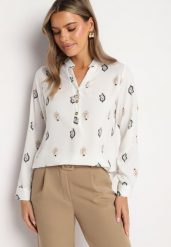 Biała Koszula Ozdobiona Wzorem Paisley Irinde. Białe koszule damskie Born2be, l, bez wzorów, z jeansu, klasyczne, bez kołnierzyka, bez ramiączek. Za 54.99 zł.