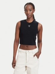 Guess Top W4GZ34 Z3F40 Czarny Slim Fit. Czarne topy damskie Guess, xs, z aplikacjami, z syntetyku, bez kołnierzyka, bez ramiączek. Za 214.99 zł.