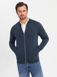 Rozpinana bawełniana bluza męska dresowa bomberka granatowa V4 OM-SSZP-0215 M. Bluzy męskie Ombre, m, bez wzorów, z bawełny, bez kaptura. Za 301.07 zł.