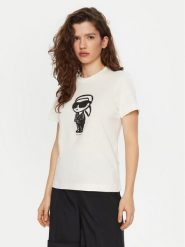 KARL LAGERFELD T-Shirt A1W17126 Écru Regular Fit. T-shirty damskie KARL LAGERFELD, m, bez wzorów, z bawełny, bez kołnierzyka, bez ramiączek. Za 239.99 zł.