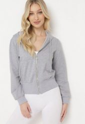 Szara Bluza z Kapturem Zapinana na Zamek Błyskawiczny Etarvia. Szare bluzy damskie Born2be, na lato, l, bez wzorów, klasyczne, bez ramiączek, z kapturem. Za 59.99 zł.