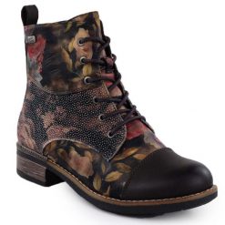 Botki damskie workery w kwiaty Rieker 94611-91. Brązowe botki damskie Rieker, bez wzorów, ze skóry ekologicznej, bez obcasa, bez zapięcia. Za 272.35 zł.