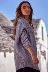 Szary Melanżowy Oversizowy Sweter z Półgolfem. Szare swetry nierozpinane damskie MOE, l, bez wzorów, z materiału, bez kołnierzyka, bez ramiączek. Za 223.90 zł.
