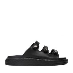 Klapki Badura. Czarne klapki damskie Badura, bez wzorów, bez obcasa, bez zapięcia. Za 359.99 zł.