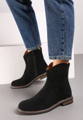 Czarne Ażurowe Botki ze Skórzaną Wkładką Tinatalie. Czarne botki damskie Renee, na lato, w ażurowe wzory, z jeansu, biznesowe, bez obcasa, na obcasie, bez zapięcia. Za 149.99 zł.