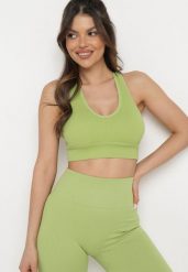 Zielony Tank Top Sportowy z Prążkowanej Dzianiny Ophiase. Zielone koszulki sportowe damskie Born2be, bez wzorów, z dzianiny, bez ramiączek, na fitness i siłownię. Za 34.99 zł.