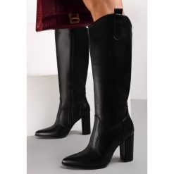Czarne Kozaki Austad. Czarne kozaki damskie Renee, bez wzorów, z materiału, ze szpiczastym noskiem, przed kolano, bez obcasa, na obcasie, bez zapięcia. Za 149.99 zł.