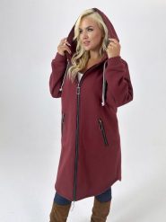 Ciepła dresowa płaszczo-bluza Daria w bordowym kolorze XXL OVERSIZE WIOSNA. Czerwone bluzy damskie Moda Size Plus Iwanek, na wiosnę, l, bez wzorów, z bawełny, bez ramiączek, bez kaptura. Za 359.90 zł.