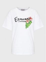 Ermanno Firenze T-Shirt D42EL036EK8 Biały Regular Fit. Białe t-shirty damskie Ermanno Firenze, bez wzorów, z bawełny, bez kołnierzyka, bez ramiączek. Za 529.99 zł.