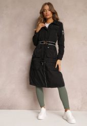 Czarny Płaszcz z Regulacją Długości Aavya. Czarne płaszcze damskie Renee, l, z aplikacjami, eleganckie, bez kołnierzyka, bez kaptura. Za 189.99 zł.