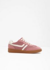 Sneakersy ze sztruksowymi detalami. Fioletowe obuwie sportowe damskie bonprix, bez wzorów, ze sztruksu, bez zapięcia. Za 119.99 zł.