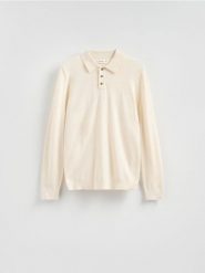 Sweter polo z bawełną - beżowy. Brązowe swetry męskie Reserved, l, bez wzorów, z bawełny, bez kołnierzyka, bez ramiączek. Za 119.99 zł.