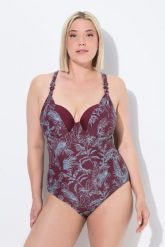 Damski Strój kąpielowy dżungla miękkie miseczki fiszbiny z recyklingu. Fioletowe stroje kąpielowe damskie Ulla Popken, plus size, z aplikacjami, z elastanu. Za 233.99 zł.