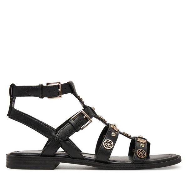 Sandały Guess. Czarne sandały damskie Guess, z aplikacjami, bez obcasa, na płaskiej podeszwie, bez zapięcia. Za 342.99 zł.