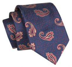Krawat - ALTIES - Granat w Duże Wzory Paisley. Niebieskie krawaty i muchy Alties, bez wzorów, z tkaniny, eleganckie. Za 49.00 zł.