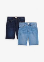 Bermudy dżinsowe dresowe Slim Fit (2 pary). Niebieskie jeansy męskie bonprix, z dresówki. Za 209.99 zł.