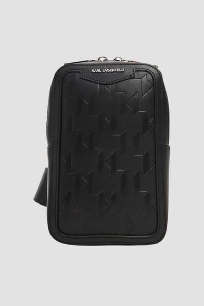 KARL LAGERFELD Saszetka męska skórzana z monogramem. Czarne saszetki i nerki męskie KARL LAGERFELD, ze skóry. W wyprzedaży za 759.99 zł.