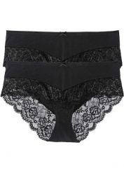 Figi panty (2 pary). Czarne majtki damskie bonprix, z koronki. Za 67.99 zł.