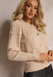 Beżowy Wiskozowy Kardigan ze Ściągaczami Zapinany na Guziki Genadia. Brązowe kardigany damskie Renee, bez wzorów, z wiskozy, bez kołnierzyka. Za 129.99 zł.