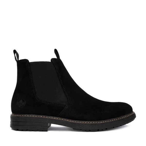 Botki Rieker. Czarne botki męskie Rieker, bez wzorów, bez obcasa, bez zapięcia. Za 439.99 zł.