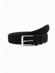 Jednobarwny męski pasek z naturalnego zamszu – czarny V1 - Rozmiar: L/XL. Czarne paski męskie Ombre Clothing, ze skóry, eleganckie. W wyprzedaży za 89.99 zł.