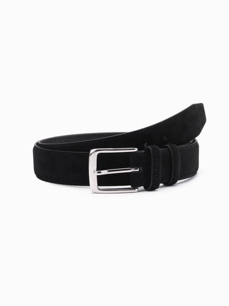 Jednobarwny męski pasek z naturalnego zamszu – czarny V1 - Rozmiar: L/XL. Czarne paski męskie Ombre Clothing, ze skóry, eleganckie. Za 119.99 zł.