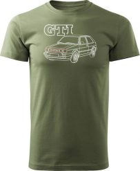 Topslang Koszulka z samochodem VW Golf 2 II męska khaki REGULAR M. Brązowe swetry męskie Topslang, m, bez wzorów, bez kołnierzyka, bez ramiączek. Za 95.00 zł.