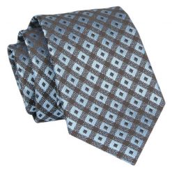 Męski Krawat - Niebieski z Brązem - Angelo di Monti. Niebieskie krawaty i muchy Angelo di Monti, bez wzorów, z tkaniny, eleganckie. Za 45.00 zł.