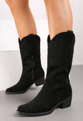 Czarne Botki Kowbojki z Eleganckim Haftem Armogla. Czarne botki damskie Born2be, bez wzorów, z jeansu, eleganckie, bez obcasa, na obcasie, bez zapięcia. Za 159.99 zł.