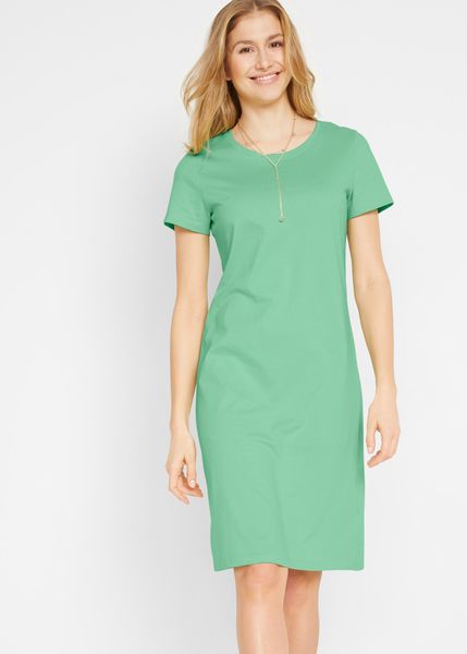 Sukienka z dżerseju (2 szt.). Zielone sukienki damskie bonprix, na co dzień, bez wzorów, z dżerseju, bez kołnierzyka, bez ramiączek, mini, proste. Za 89.99 zł.