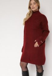 Bordowa Dzianinowa Sukienka z Półgolfem z Domieszką Wełny i Wiskozą Nesara. Czerwone sukienki damskie Born2be, na co dzień, na zimę, uniwersalny, bez wzorów, z dzianiny, bez kołnierzyka, bez ramiączek, midi. Za 129.99 zł.