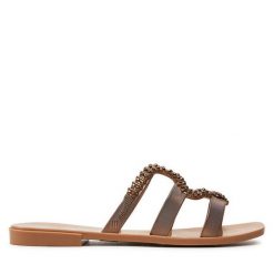 Klapki Melissa. Brązowe klapki damskie Melissa, bez wzorów, bez obcasa, bez zapięcia. Za 219.99 zł.