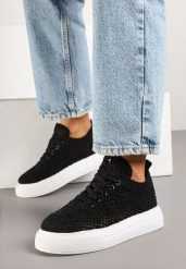 Czarne Siateczkowe Sneakersy Typu Tenisówki Sunalie. Czarne trampki i tenisówki damskie Renee, bez wzorów, z jeansu, bez zapięcia. Za 74.99 zł.