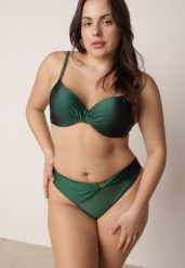 Zielone Bikini Biustonosz i Figi z Ozdobnym Marszczeniem i Aplikacją Periete. Zielone bikini Born2be, z aplikacjami. Za 99.99 zł.