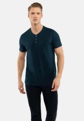 T-shirt z rozpinanym dekoltem T-WARREN. Zielone t-shirty męskie Volcano, m, z aplikacjami, z bawełny, bez kołnierzyka, bez ramiączek. Za 74.99 zł.