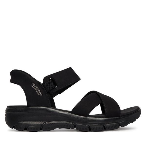 Sandały Skechers. Czarne sandały damskie Skechers, bez wzorów, bez obcasa, na płaskiej podeszwie, bez zapięcia. Za 220.99 zł.
