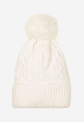 Beżowa Czapka w Ozdobny Warkoczowy Splot z Pomponem Emmilae. Brązowe czapki damskie Renee, bez wzorów, z dzianiny, eleganckie. Za 24.99 zł.